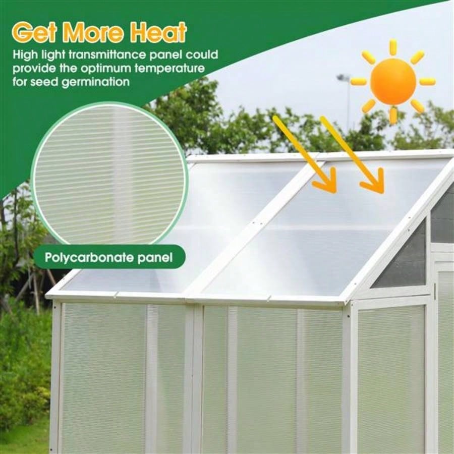 Greenhouse, Wooden Greenhouse Polycarbonate Garden Shed Plants, 7639; 39; 4839; 39; 8639; 39; Walk - in Outdoor Plant Gardening Greenhouse Patio Backyard Lawn, Grow House with Front Entry Door