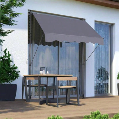 Manual Retractable Awning - 7839; 39; Non - Screw Outdoor Shade Cover with - Polyester Made Outdoor Canopy Adjustable Patio Door Window Awning Canopy Shade Curtain Backyard, Gary