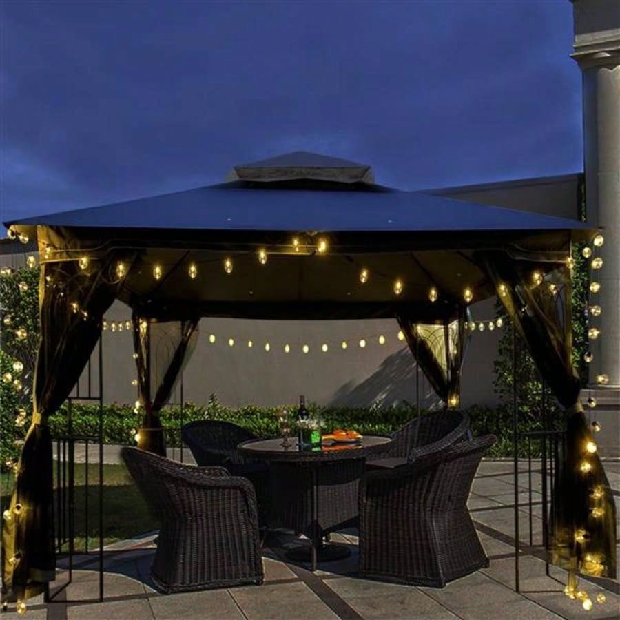 10x10 Outdoor Patio Gazebo Canopy Tent With Ventilated Double Roof And Mosquito netDetachable Mesh Screen On All SidesSuitable Lawn, Garden, Backyard and Deck, Gray Top