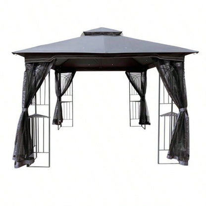 10x10 Outdoor Patio Gazebo Canopy Tent With Ventilated Double Roof And Mosquito netDetachable Mesh Screen On All SidesSuitable Lawn, Garden, Backyard and Deck, Gray Top