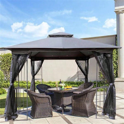 10x10 Outdoor Patio Gazebo Canopy Tent With Ventilated Double Roof And Mosquito netDetachable Mesh Screen On All SidesSuitable Lawn, Garden, Backyard and Deck, Gray Top