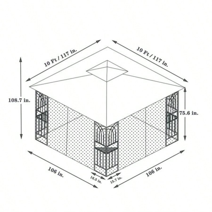 10x10 Outdoor Patio Gazebo Canopy Tent With Ventilated Double Roof And Mosquito netDetachable Mesh Screen On All SidesSuitable Lawn, Garden, Backyard and Deck, Gray Top