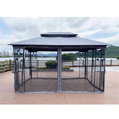 13x10 Outdoor Patio Gazebo Canopy Tent With Ventilated Double Roof And Mosquito netDetachable Mesh Screen On All SidesSuitable Lawn, Garden, Backyard and Deck, Gray Top