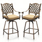Outdoor Swivel Bar Stools Set of 2, Cast Aluminum Patio Bar Height Chairs, All - Weather Bar Dining Chairs Outdoor Swivel Chairs Furniture Grid Back
