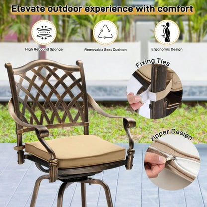 Outdoor Swivel Bar Stools Set of 2, Cast Aluminum Patio Bar Height Chairs, All - Weather Bar Dining Chairs Outdoor Swivel Chairs Furniture Grid Back