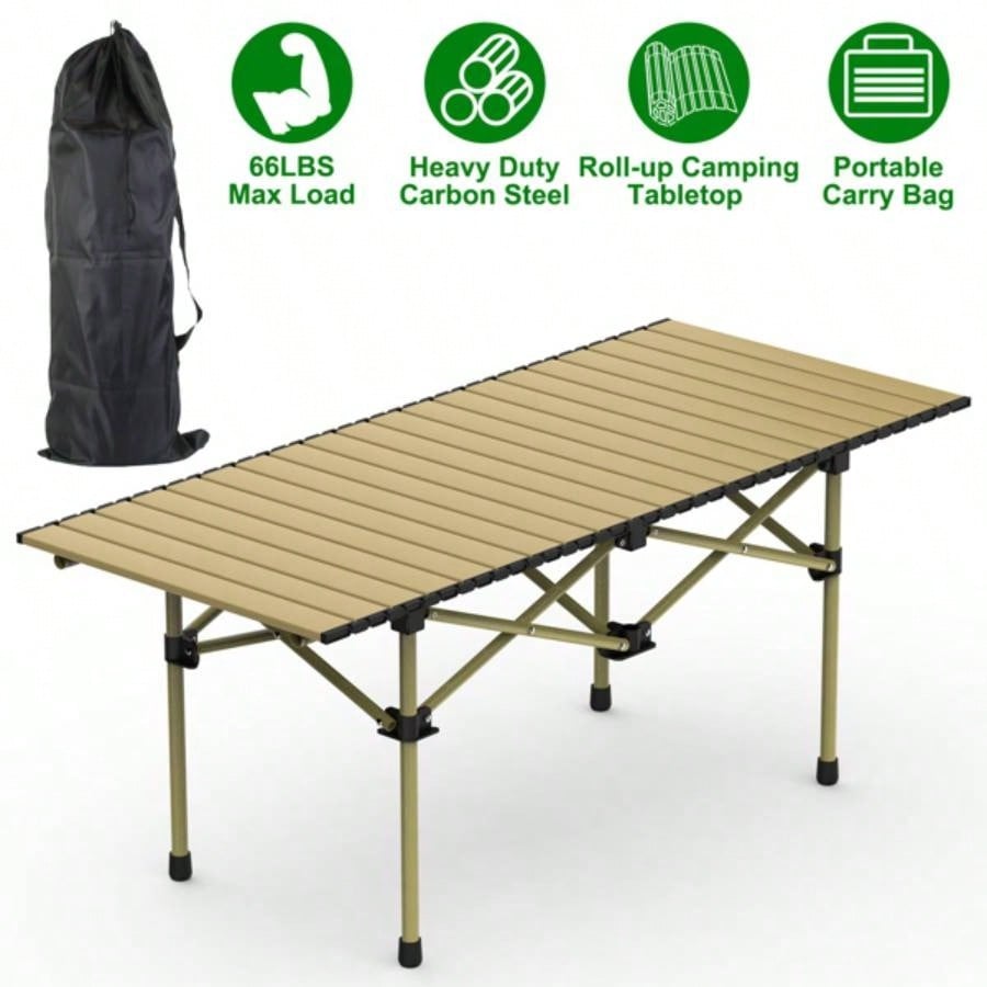 Folding Camping Table, Portable upgraded carbon steel Table with Carry Bag Heavy Duty, Lightweight Foldable Camp Table Outdoor, Large Table Picnic Barbecue Grill Beach Patio, 4 - 6 Person