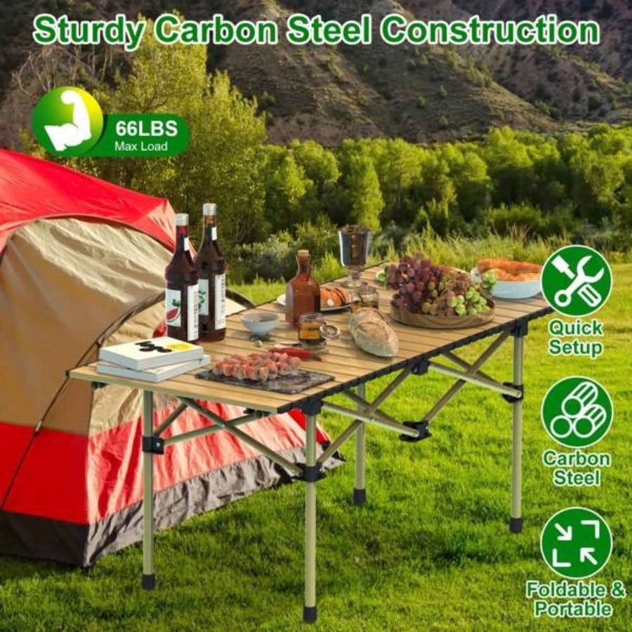 Folding Camping Table, Portable upgraded carbon steel Table with Carry Bag Heavy Duty, Lightweight Foldable Camp Table Outdoor, Large Table Picnic Barbecue Grill Beach Patio, 4 - 6 Person
