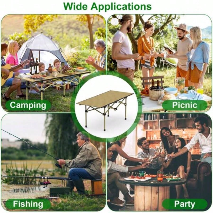 Folding Camping Table, Portable upgraded carbon steel Table with Carry Bag Heavy Duty, Lightweight Foldable Camp Table Outdoor, Large Table Picnic Barbecue Grill Beach Patio, 4 - 6 Person