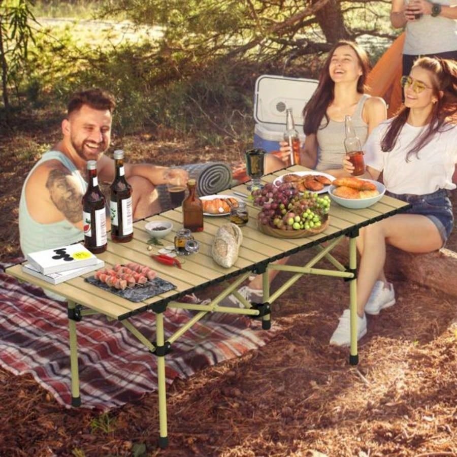 Folding Camping Table, Portable upgraded carbon steel Table with Carry Bag Heavy Duty, Lightweight Foldable Camp Table Outdoor, Large Table Picnic Barbecue Grill Beach Patio, 4 - 6 Person