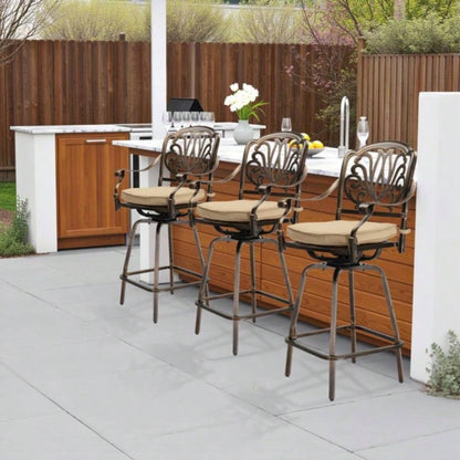 Outdoor Swivel Bar Stools Set of 2, Cast Aluminum Patio Bar Height Chairs, All - Weather Bar Dining Chairs Outdoor Swivel Chairs Furniture Elizabethan Back