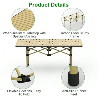 Folding Camping Table, Portable upgraded carbon steel Table with Carry Bag Heavy Duty, Lightweight Foldable Camp Table Outdoor, Large Table Picnic Barbecue Grill Beach Patio, 4 - 6 Person