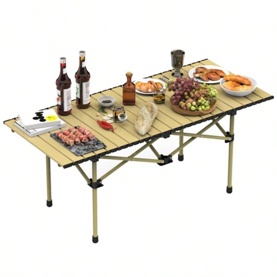 Folding Camping Table, Portable upgraded carbon steel Table with Carry Bag Heavy Duty, Lightweight Foldable Camp Table Outdoor, Large Table Picnic Barbecue Grill Beach Patio, 4 - 6 Person