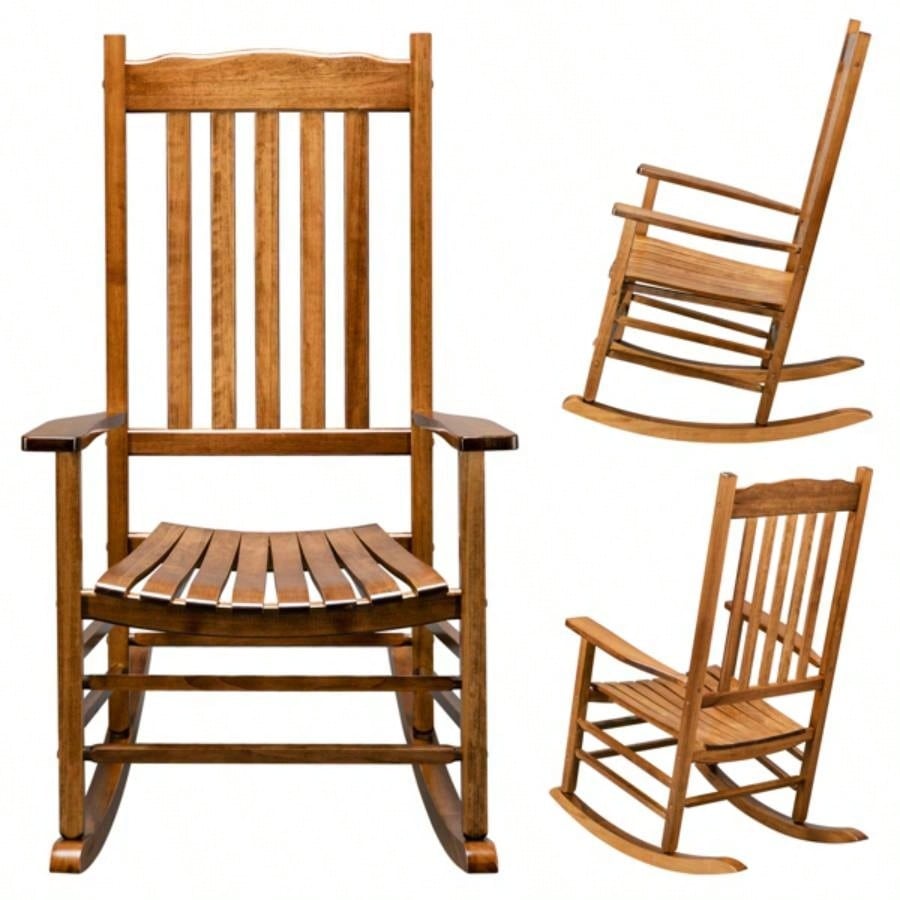 Square Wooden Rocking Chair Wavy Backboard Color