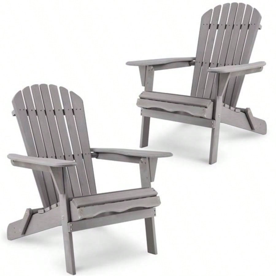 Wood Lounge Patio Chair Garden Outdoor Wooden Folding Adirondack Chair Set of 2 Solid Cedar Wood Lounge Patio Chair Garden, Lawn, Backyard,