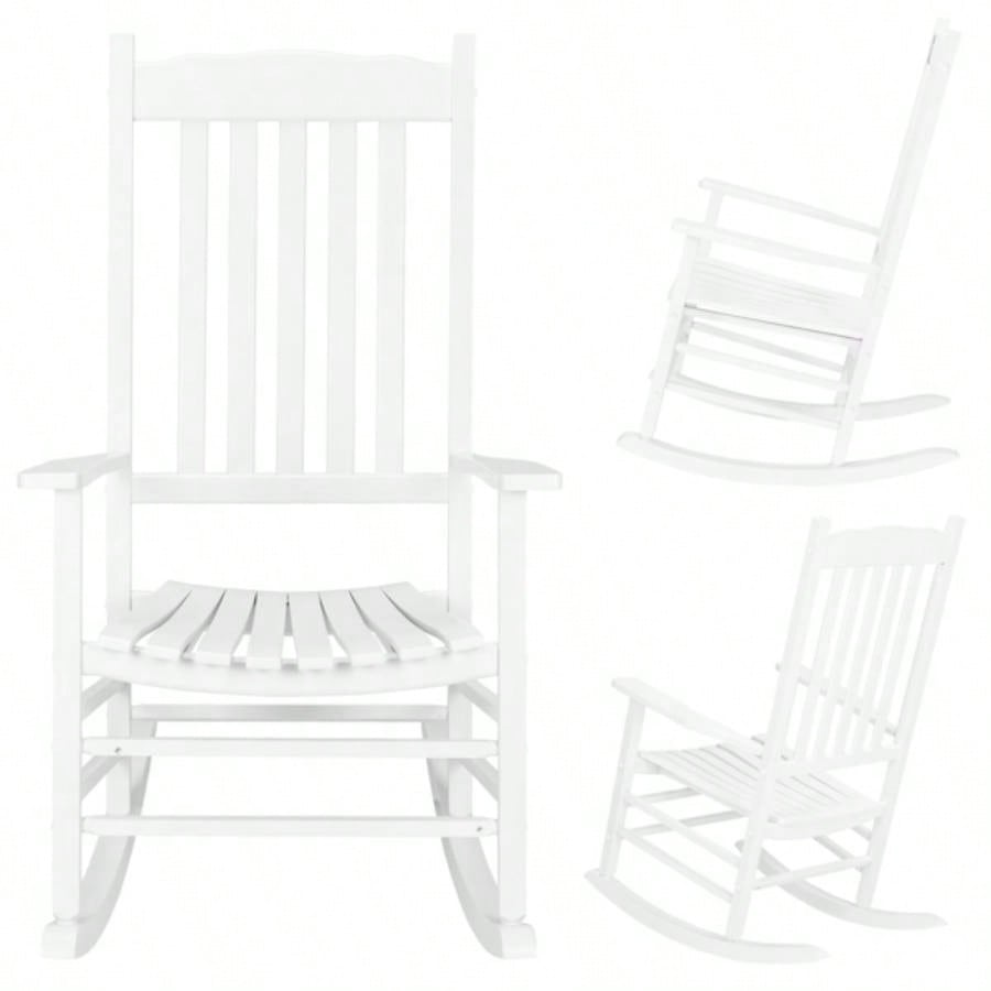 68.5*86*115CM Square Wooden Rocking Chair Wavy Backboard White
