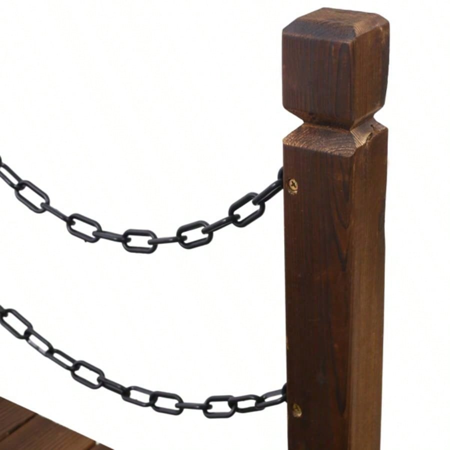 5 FT Wooden Garden Bridge, Stained Wood Footbridge with Chain Railings Backyard Farm, Decorative Pond Bridge, Easy to Assemble Brown