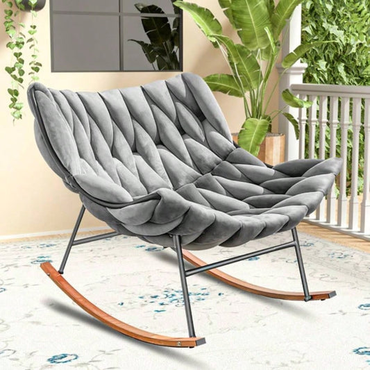 Outdoor Rocking Chair, Patio Rocking Chair, Indoor Papasan Rattan Wicker Lounge Chair Patio, Porch, Garden, Living Room, Gray