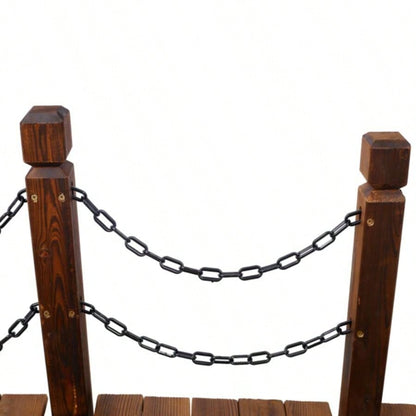 5 FT Wooden Garden Bridge, Stained Wood Footbridge with Chain Railings Backyard Farm, Decorative Pond Bridge, Easy to Assemble Brown