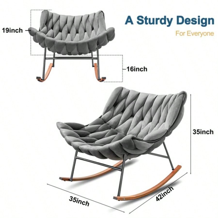 Outdoor Rocking Chair, Patio Rocking Chair, Indoor Papasan Rattan Wicker Lounge Chair Patio, Porch, Garden, Living Room, Gray