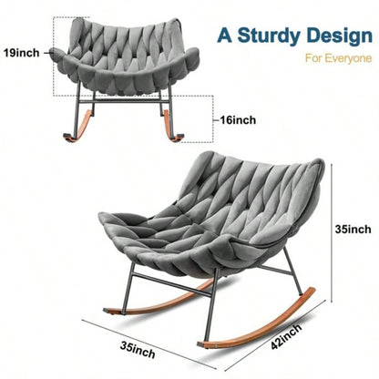 Outdoor Rocking Chair, Patio Rocking Chair, Indoor Papasan Rattan Wicker Lounge Chair Patio, Porch, Garden, Living Room, Gray