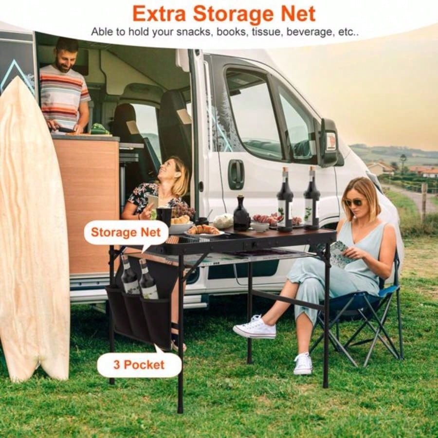 Foldable Camping Table Collapsible Picnic Aluminum Alloy Grill Stand 66LBS Load Height Adjustable BBQ Table with Adjustable Height Storage Net 35.43x23.62x26in