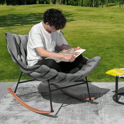 Outdoor Rocking Chair, Patio Rocking Chair, Indoor Papasan Rattan Wicker Lounge Chair Patio, Porch, Garden, Living Room, Gray