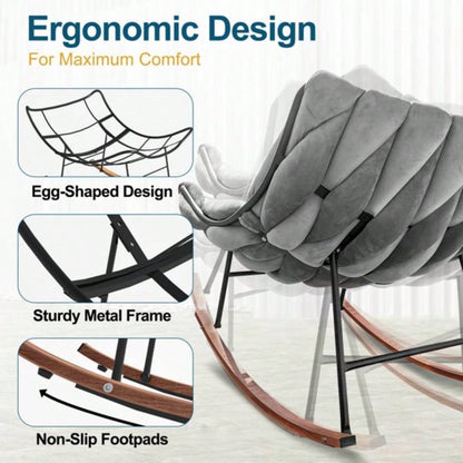 Outdoor Rocking Chair, Patio Rocking Chair, Indoor Papasan Rattan Wicker Lounge Chair Patio, Porch, Garden, Living Room, Gray