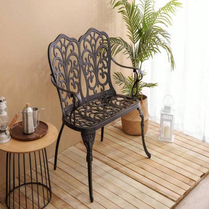 Patio Garden Metal Park Cast Aluminum Outdoor Furniture with Floral Patio, Park, Lawn, Yard Black