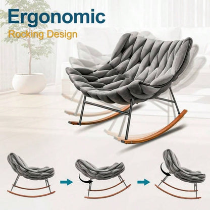 Outdoor Rocking Chair, Patio Rocking Chair, Indoor Papasan Rattan Wicker Lounge Chair Patio, Porch, Garden, Living Room, Gray