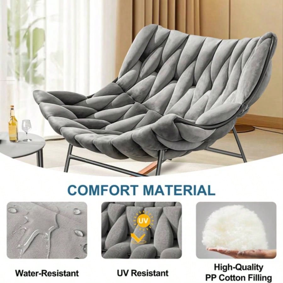 Outdoor Rocking Chair, Patio Rocking Chair, Indoor Papasan Rattan Wicker Lounge Chair Patio, Porch, Garden, Living Room, Gray