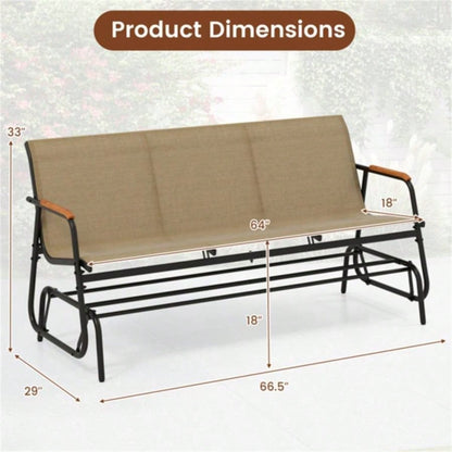 3 - person terrace gliding chair with curved teak wood armrests, suitable porch use