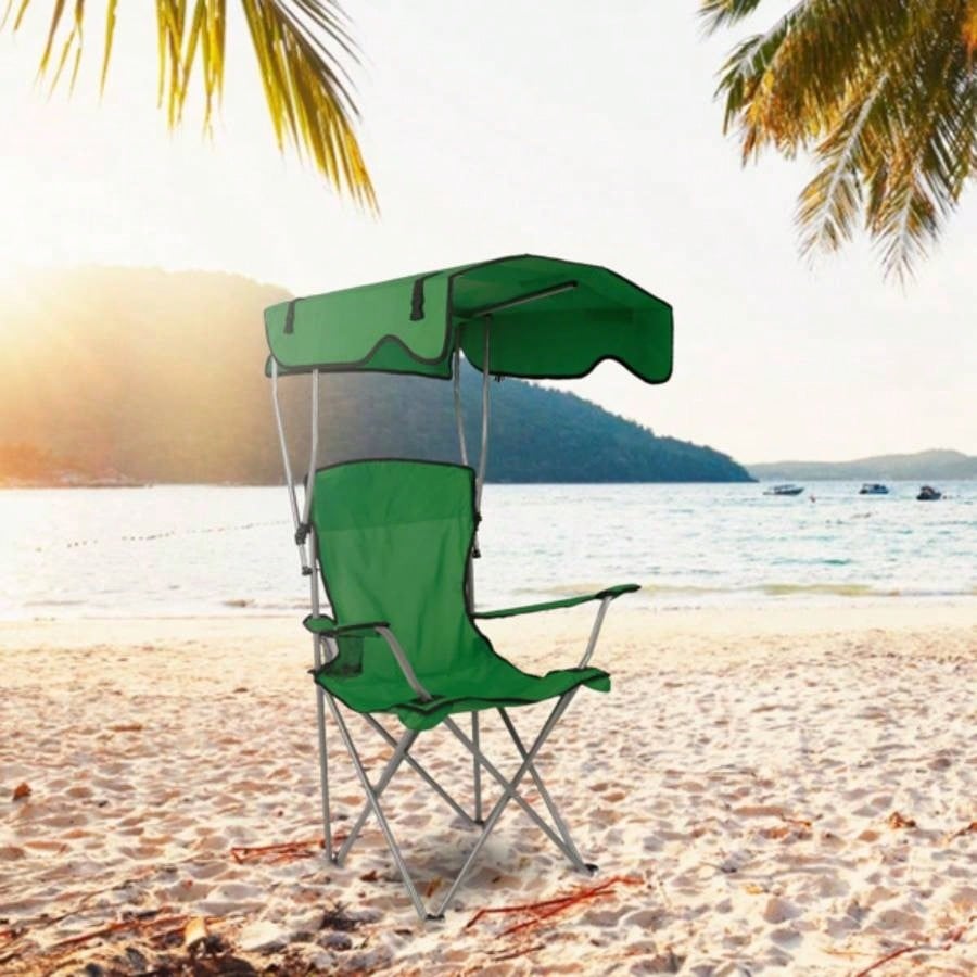 Foldable Beach Canopy Chair Camping Lawn Canopy Chair 330LBS Load Folding/ Cup Holder Beach Poolside Travel Picnic