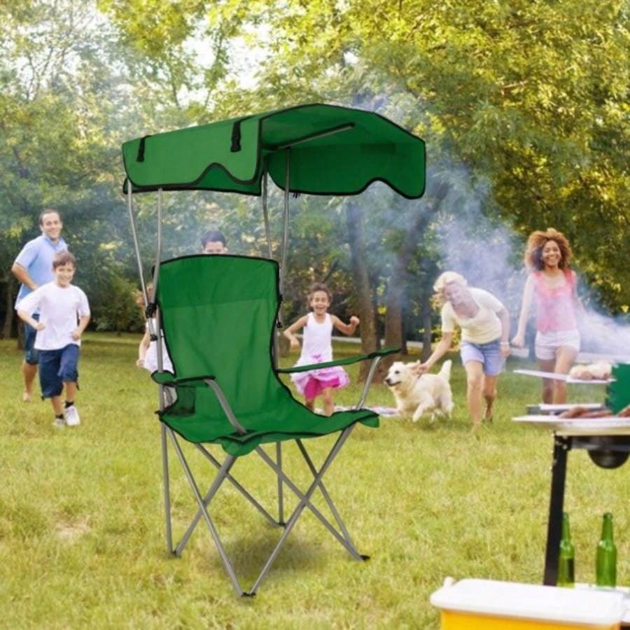 Foldable Beach Canopy Chair Camping Lawn Canopy Chair 330LBS Load Folding/ Cup Holder Beach Poolside Travel Picnic