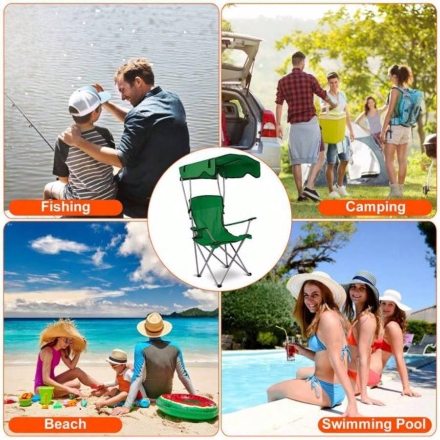Foldable Beach Canopy Chair Camping Lawn Canopy Chair 330LBS Load Folding/ Cup Holder Beach Poolside Travel Picnic