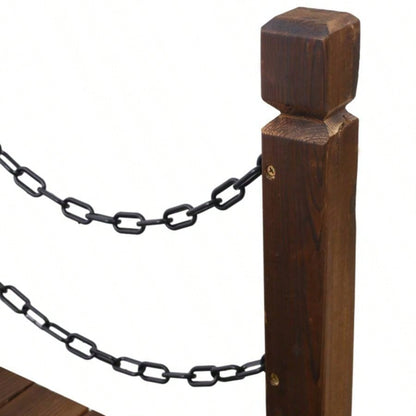 5 FT Wooden Garden Bridge, Stained Wood Footbridge with Chain Railings Backyard Farm, Decorative Pond Bridge, Easy to Assemble Brown