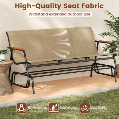 3 - person terrace gliding chair with curved teak wood armrests, suitable porch use