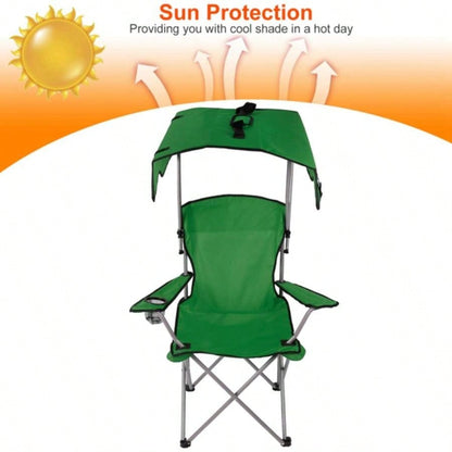 Foldable Beach Canopy Chair Camping Lawn Canopy Chair 330LBS Load Folding/ Cup Holder Beach Poolside Travel Picnic
