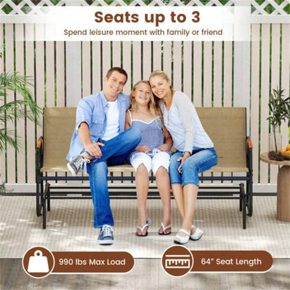 3 - person terrace gliding chair with curved teak wood armrests, suitable porch use