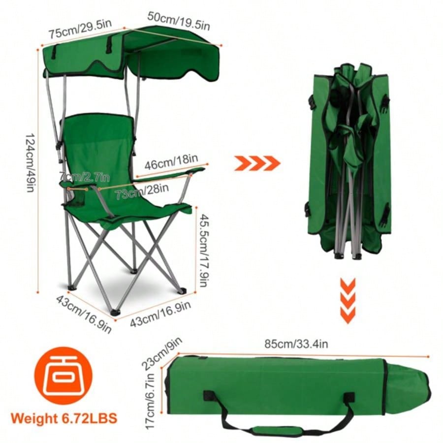 Foldable Beach Canopy Chair Camping Lawn Canopy Chair 330LBS Load Folding/ Cup Holder Beach Poolside Travel Picnic