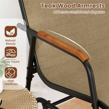 3 - person terrace gliding chair with curved teak wood armrests, suitable porch use
