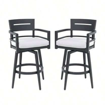 Modern Outdoor 2 - Piece Swivel Bar Chairs - Aluminum Frame with Ember Black, 360176; Swivel, Ergonomic Backrest Armrests, Tapered, Cushion, Weather - Resistant Durable Patio Bar Stool