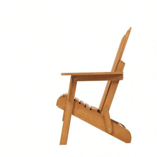 Outdoor Wooden Folding Adirondack Chair with Retractable Ottoman, Pre - Assembled BackRest SeatBoard, Wood Patio Chair Garden Backyard Porch Pool Deck Firepit