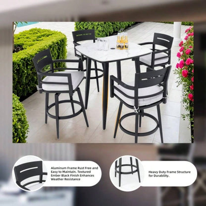 Modern Outdoor 2 - Piece Swivel Bar Chairs - Aluminum Frame with Ember Black, 360176; Swivel, Ergonomic Backrest Armrests, Tapered, Cushion, Weather - Resistant Durable Patio Bar Stool