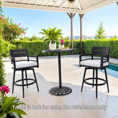 Modern Outdoor 2 - Piece Swivel Bar Chairs - Aluminum Frame with Ember Black, 360176; Swivel, Ergonomic Backrest Armrests, Tapered, Cushion, Weather - Resistant Durable Patio Bar Stool