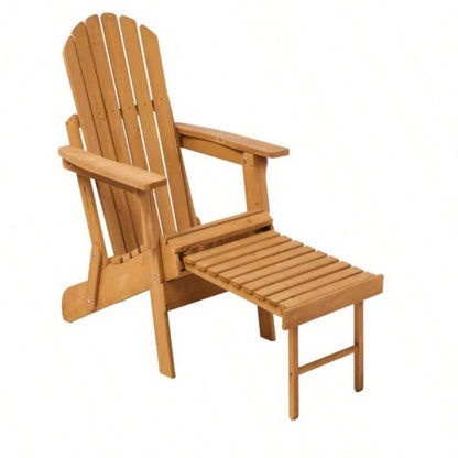 Outdoor Wooden Folding Adirondack Chair with Retractable Ottoman, Pre - Assembled BackRest SeatBoard, Wood Patio Chair Garden Backyard Porch Pool Deck Firepit