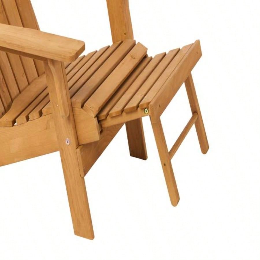 Outdoor Wooden Folding Adirondack Chair with Retractable Ottoman, Pre - Assembled BackRest SeatBoard, Wood Patio Chair Garden Backyard Porch Pool Deck Firepit