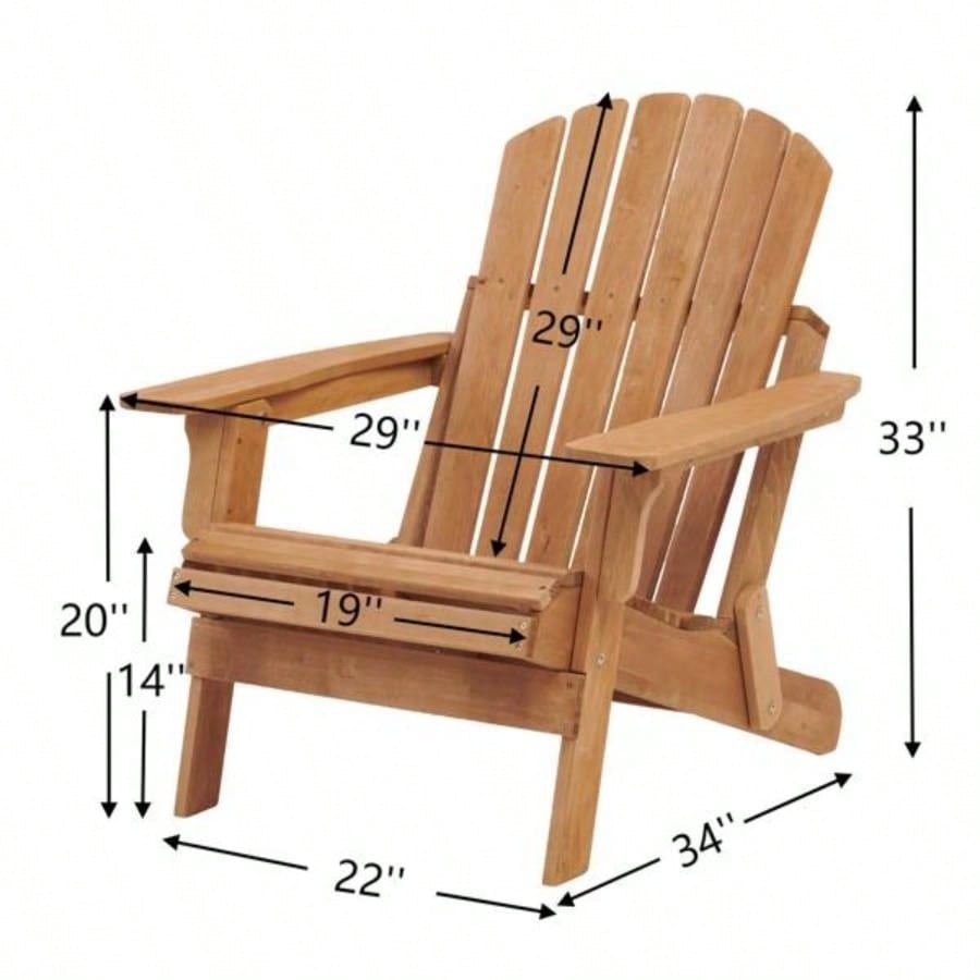 Oversize Wooden Outdoor Folding Adirondack Chair with Pre - Assembled BackRest SeatBoard, Wood Patio Chair Garden Backyard Porch Pool Deck Firepit