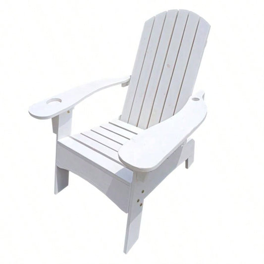 Outdoor or indoor Wood Adirondack chair with an hole to hold on arm, white