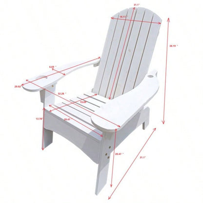 Outdoor or indoor Wood Adirondack chair with an hole to hold on arm, white
