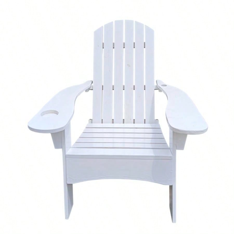 Outdoor or indoor Wood Adirondack chair with an hole to hold on arm, white